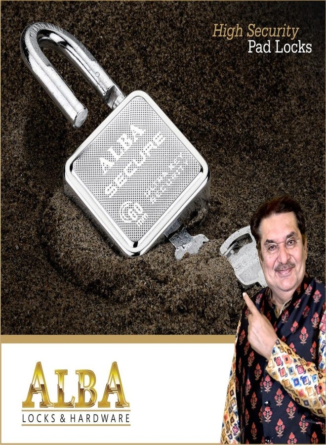 ألبا قفل ALBA Secure عالي التقنية 65 مم، نظام أمان متين يعمل بالضغط مع حماية مدمجة | آلية مقاومة للصدأ | قفل عالي القوة للأبواب والبوابات والستائر | 4 مفاتيح نحاسية فائقة المتانة مع سلسلة مفاتيح - Image 3